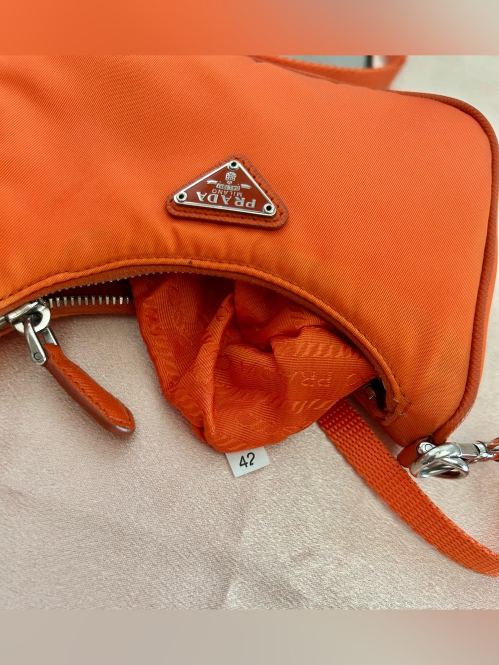 Auth. Prada Orange Tessuto Nylon MINI Bag - Picture 8 of 15